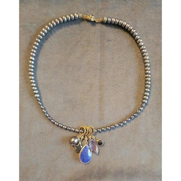 Beautiful Grey Pearl And Lapis Lazuli Necklace / Interchangable charms - Picture 1 of 5